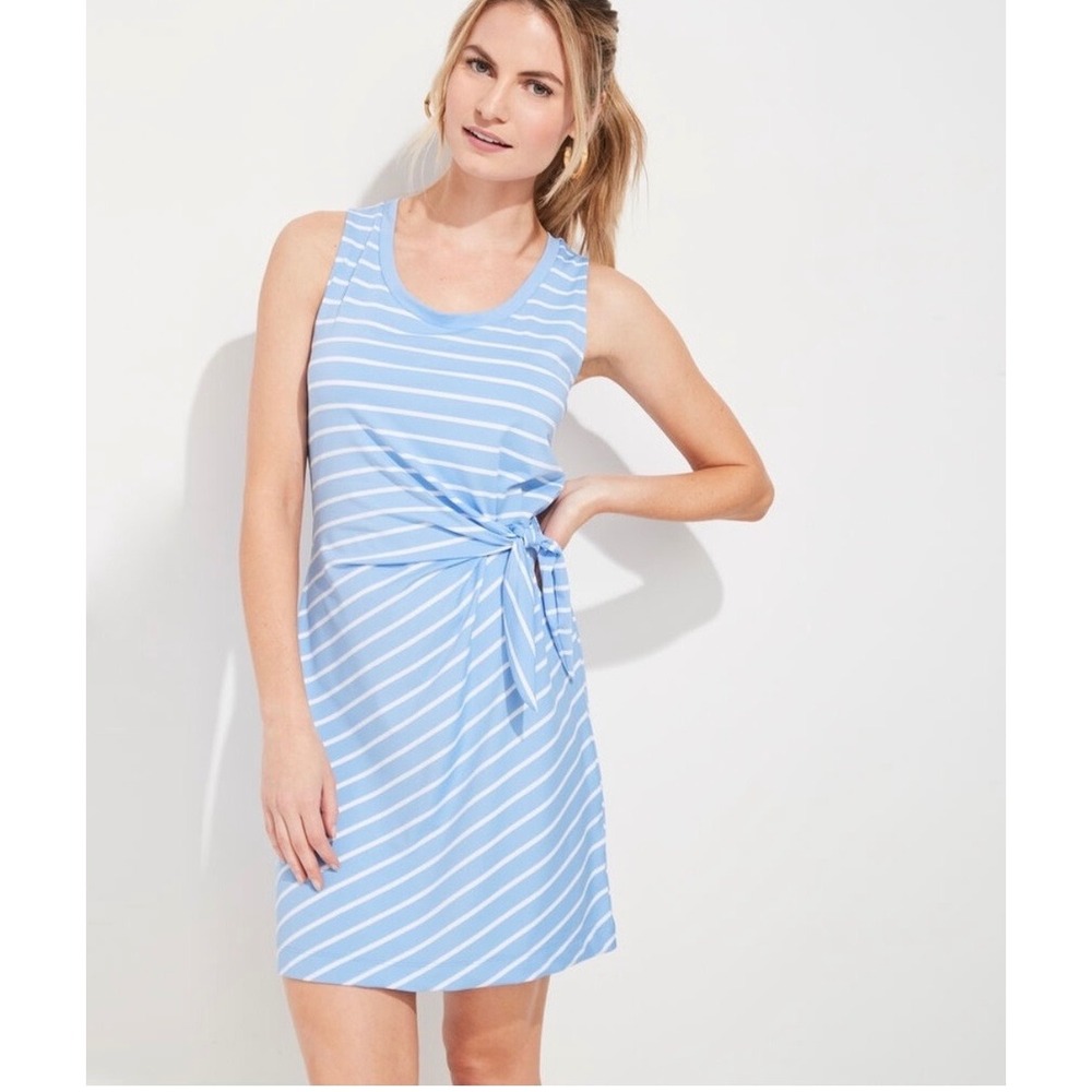 Vineyard Vines Performance Stripe Sleeveless Tie Waist Tank Dress Size L - Picture 1 of 9
